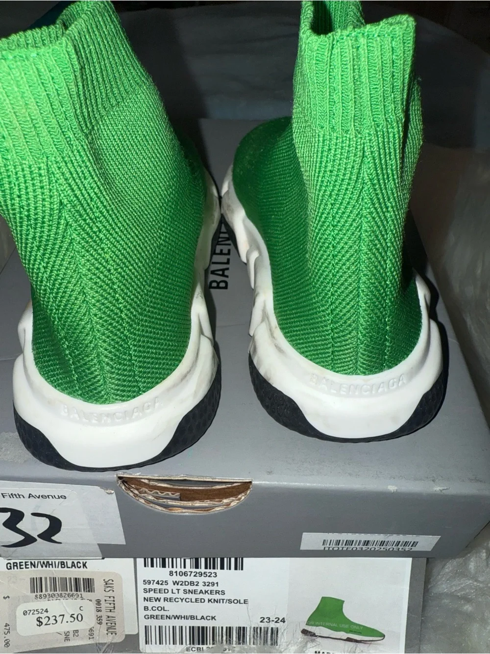 Saks Fifth Avenue Green Knit Sock Sneakers for Kids